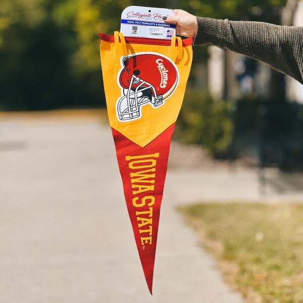 Cyclones Script Helmet Cardinal & Gold Pennant (12"x32")